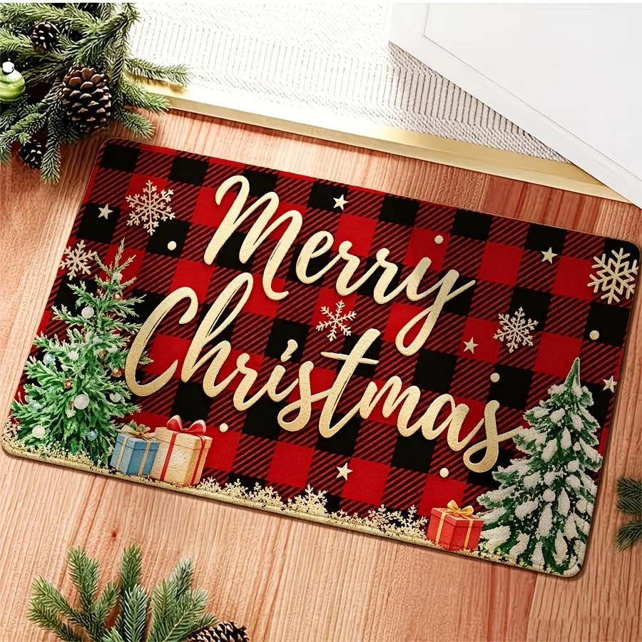 Buffalo Plaid Merry Christmas Floor Mat front porch villa entry terrace backyard cabin household decorative seasonal door mat
