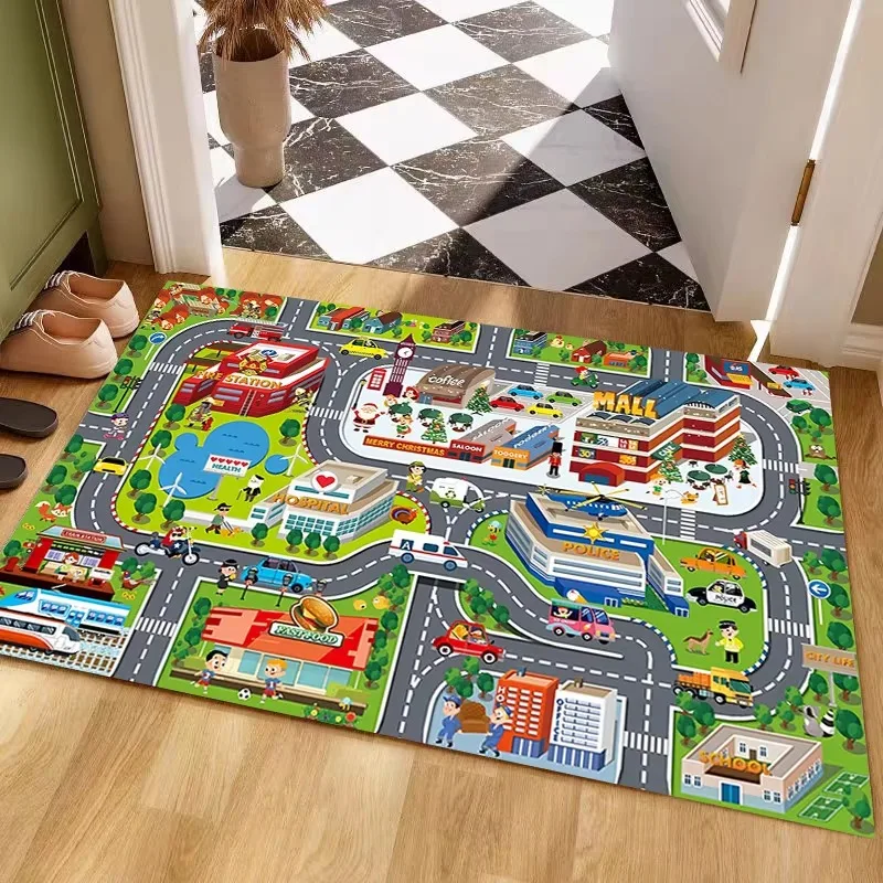Racing Track Carpet Mat Rug - Kids Toy Car Play Game Road Map for Living Room Home Decoration Home Welcome Mat