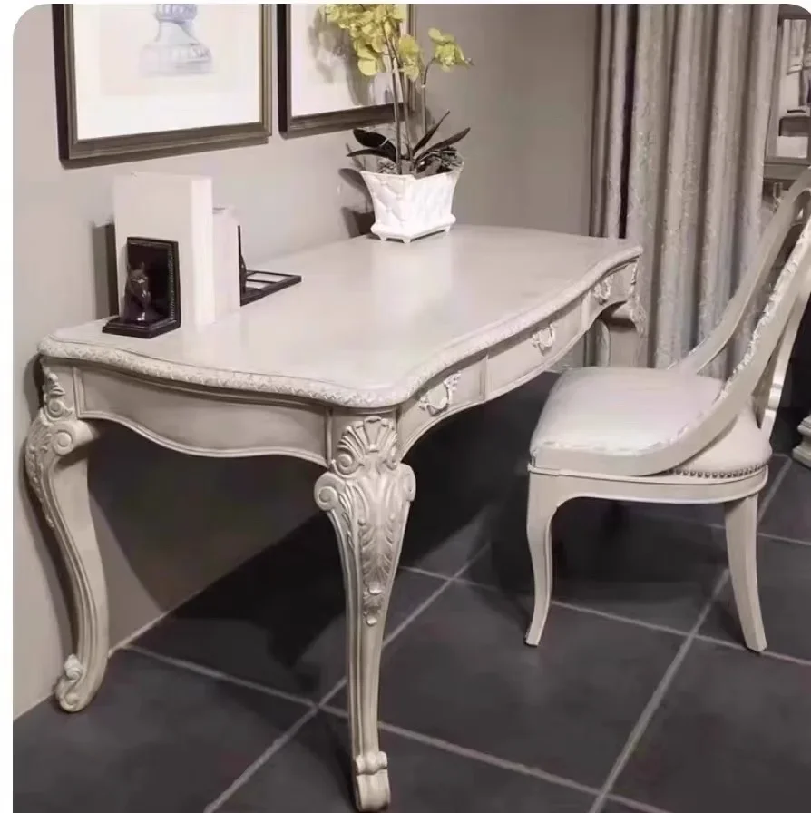 Solid wood, desk, European style, retro, carved, study, desk, computer desk furniture