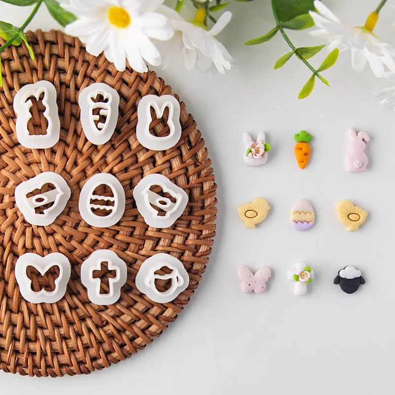 9Pcs/Set Mini Cartoon Bunny Polymer Clay Cutters Earring Mold Cute Rabbit Lamb Pottery Clay Earrings Jewelry Cutting Hand Tools