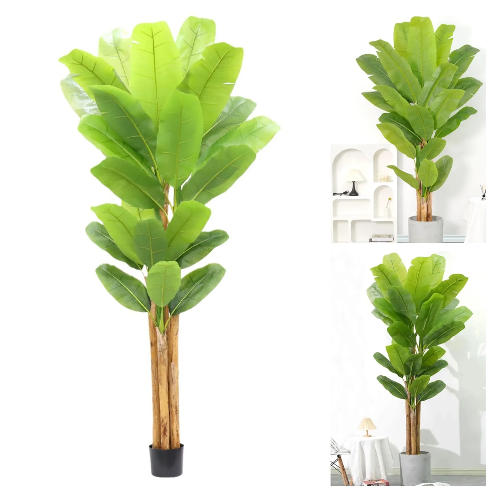 

6.2FT/6.9FT Tall Artificial Banana Tree Fake Banana Tree With 10 Large Leaves And Natural Bark Greenery Potted Plant For Home