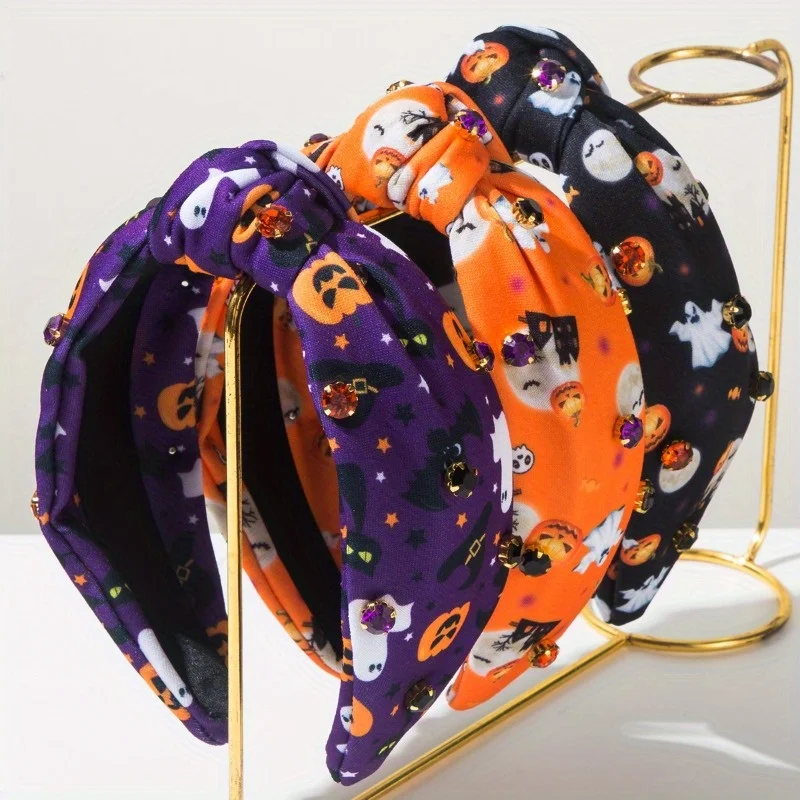 

Halloween Element Printed Fabric Hair Accessory for Women, Pumpkin Ghost Hat Printed Fashionable Headband for Women