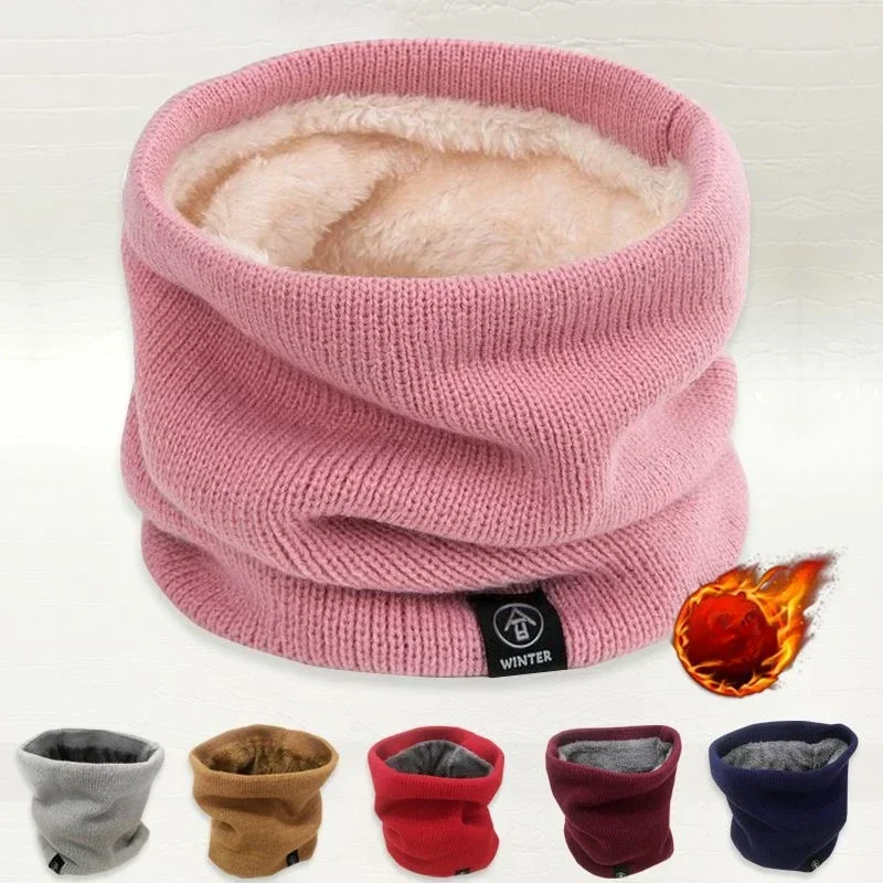 Unisex Solid Warm Winter Ring Scarf Women Men Plus Velvet Knitted Full Face Mask Snood Neck Scarves Bufanda Thick Muffler