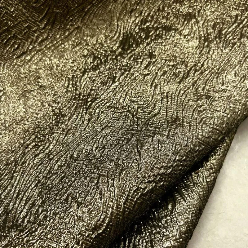L100XW150CM Black Gold Thread Yarn Dyed Embossed Jacquard Polyester Fabric Spring Autumn Puffy Dress Coat DIY Sewing