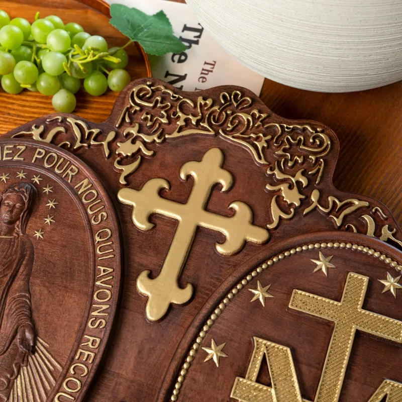 Religious Miracle Medal Virgin Mary Catholic Home Wall Hanging Wooden Decor