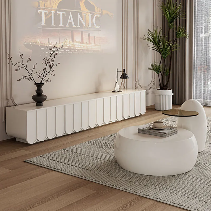 White Cabinets Tv Table Minimalist Designer Display Aesthetic Tv Stands Small Universal Muebles Para Tv Chinese Style Furniture