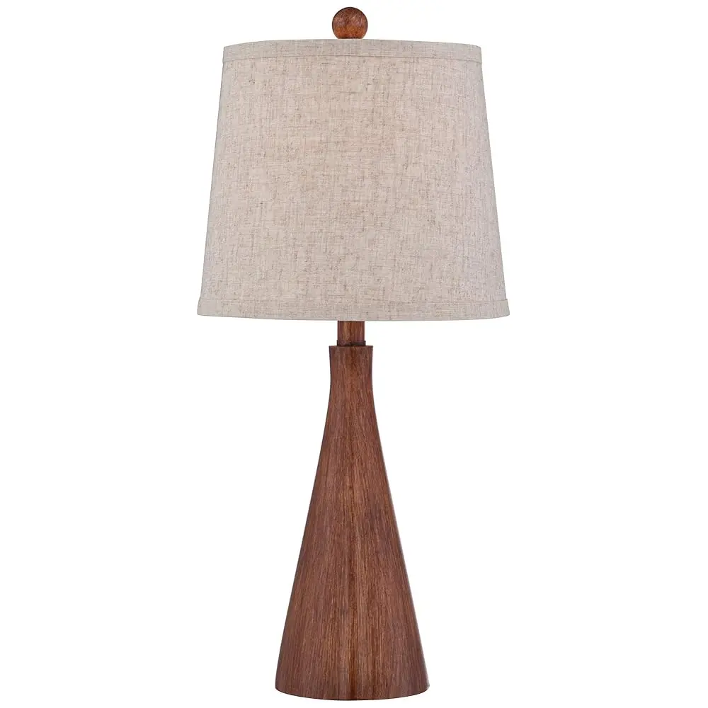 

Fraiser Modern Accent Table Lamp 23 1/2"" High Brown Faux Wood Tapered Column Oatmeal Drum Shade For Bedroom Living Room House