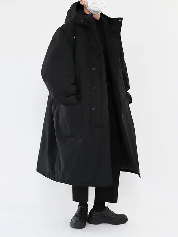 MRCYC Men\'s Mid-Length Thickened Cotton Jacket Hooded Coat Korean Style Casual Wear Resistant Polyester Fiber Fill