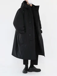 MRCYC Men's Mid-Length Thickened Cotton Jacket Hooded Coat Korean Style Casual Wear Resistant Polyester Fiber Fill