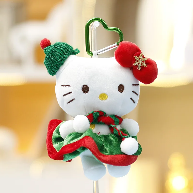 13CM Anime Hello Kitty Christmas Tree Snowman Style Plush Doll Keychain Kawaii School Bag Pendant Accessories Holiday Gift