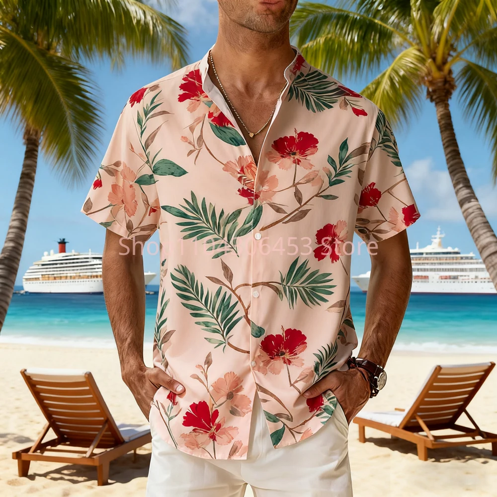 Men's 8-color Natural Coconut Tree 3D Printed Short-sleeved Lapel Hawaii Beach Vacation Thin Breathable Casual Shirt Men's Outer