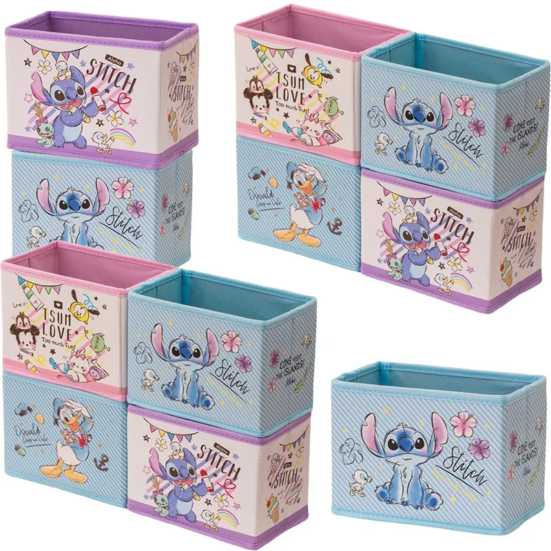 Disney Stitch Desktop Storage Box Anime Large Capacity Folding Desktop Room Neat Storage Cosmetic Student Mini Box Birthday Gift