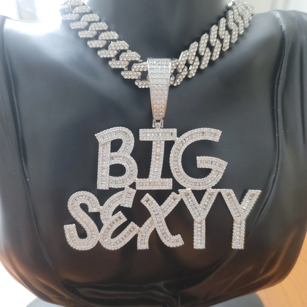 

Customized Name Necklace Square Shape Cubic Zirconia Letters Big Bail with Rope Chain Hip Hop Pendant For Women Jewelry