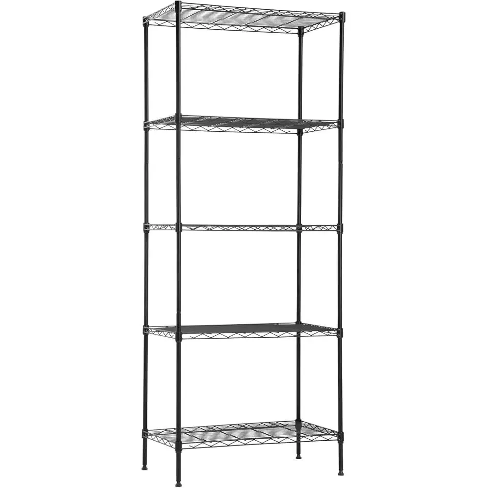 5 Tier Metal Wire Shelving Unit Heavy Duty Storage Rack Strong Steel Kitchen Garage Office Organizer Adjustable Commercial Shelf