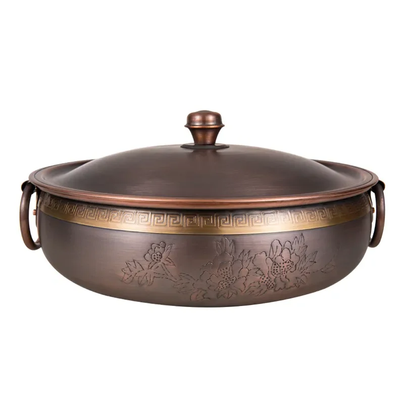 Pure Copper Hot Pot Induction Cooker Compatible Flat Bottom Shabu Shabu Pan Traditional Beijing Mutton Soup Casserole for