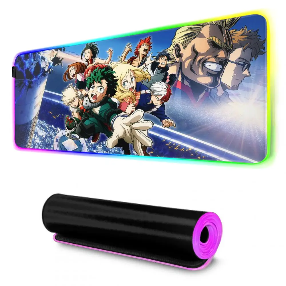 My Hero Academia deku Mouse Pad Gamer Rgb Desk Mat Back Light Led Mousepad Setup Gaming Accessories Deskmat Big Mousepad