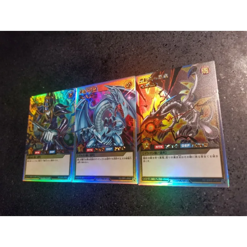 3pcs/set Yu Gi Oh Black Magician Blue-Eyes White Dragon Self Made Refraction Flash Card Anime Classics Game Collection Cards Toy