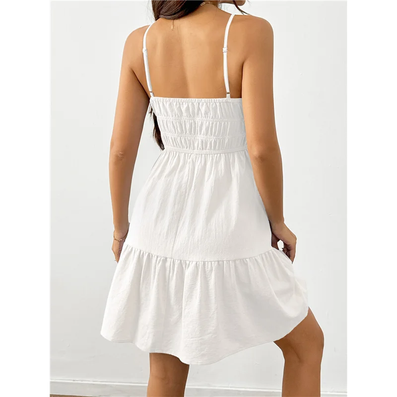 ABP-Womens Summer Spaghetti Strap Mini Dress Square Neck Sleeveless Smocked Waist Tiered Flowy Sundresses