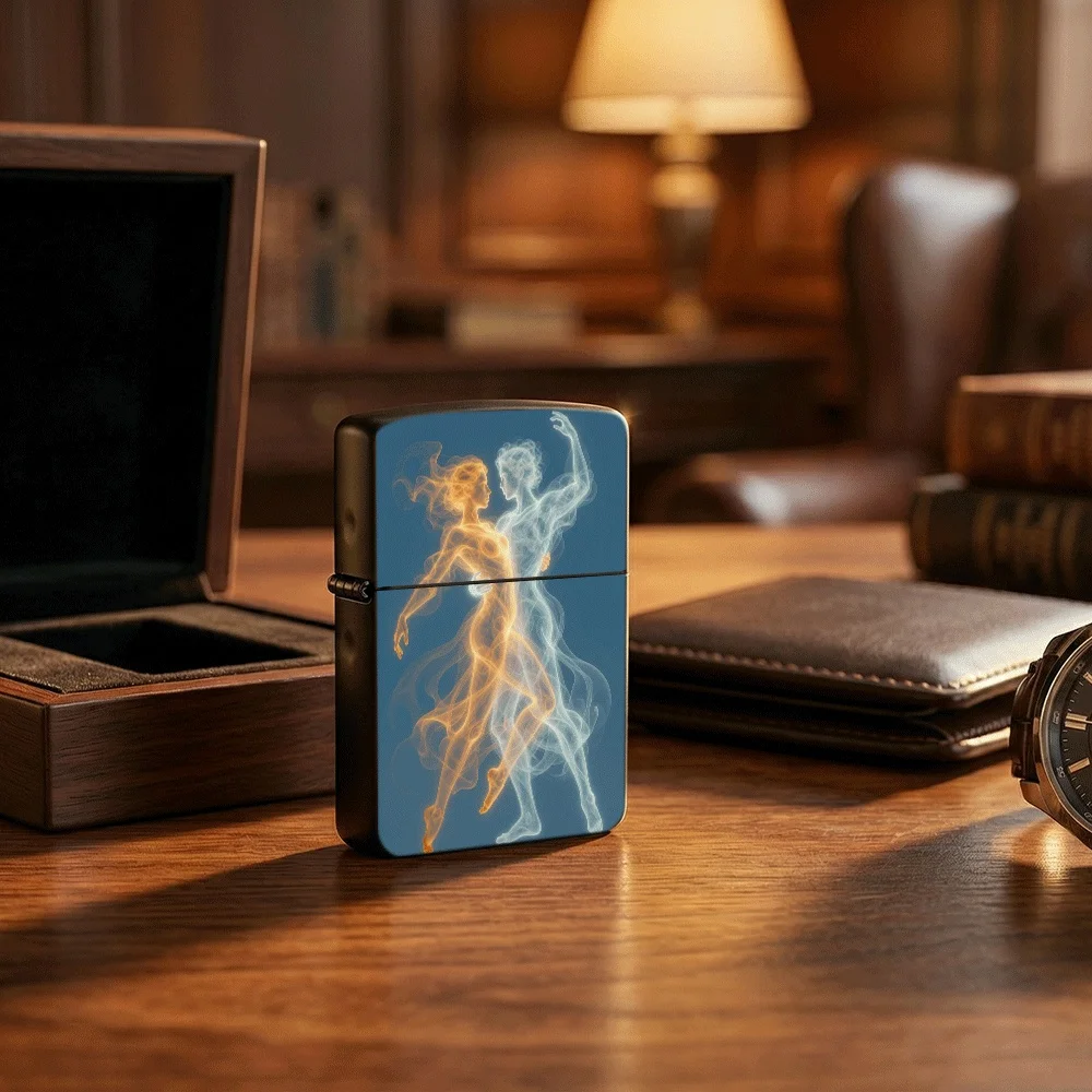 Vintage Flip Top Lighter lighters vintage Glowing Smoke Spirit Dancer Couple Abstract Art Print lighters for smokers