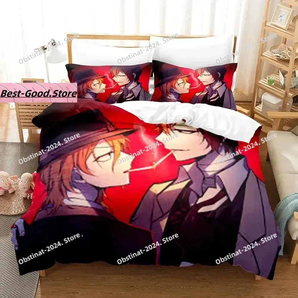 애니메이션 뱅고 스트레이 도그스 나카하라 츄야 침구 세트 프린트 베드 세트 베개 커버 포함 퀸 사이즈 슈퍼 킹 사이즈 침실용