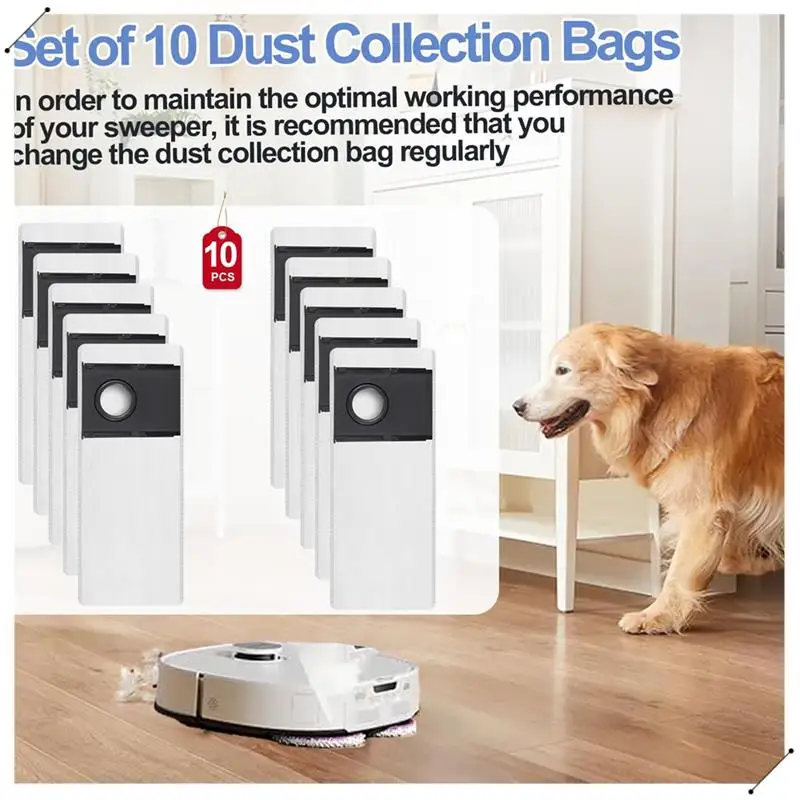 10 Pieces Dust Bags For Eureka J15 Pro Ultra Robot Vacuum Cleaner, 3L Large Capacity Disposable Bag, Replacement Bag