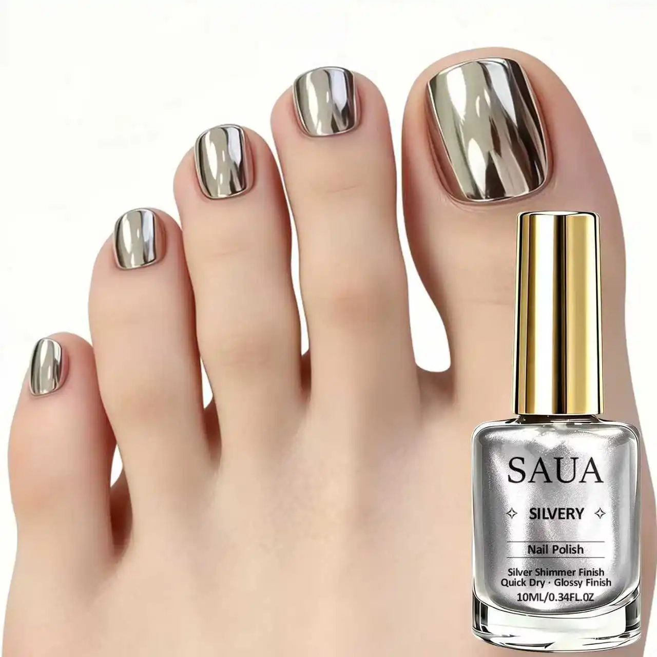 Silberner Metallic-Nagellack – schnelltrocknend, keine UV-Lampe erforderlich, spiegelähnliches Finish; die perfekte Wahl für ein Weihnachtsgeschenk. – Detail 6