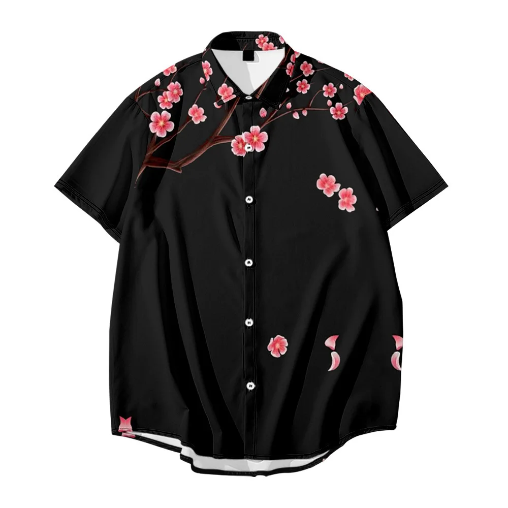 Flower Print Streetwear Casual Tops Oversized Clothing Summer Short Sleeve Hawaiian Shirts Men Shirt