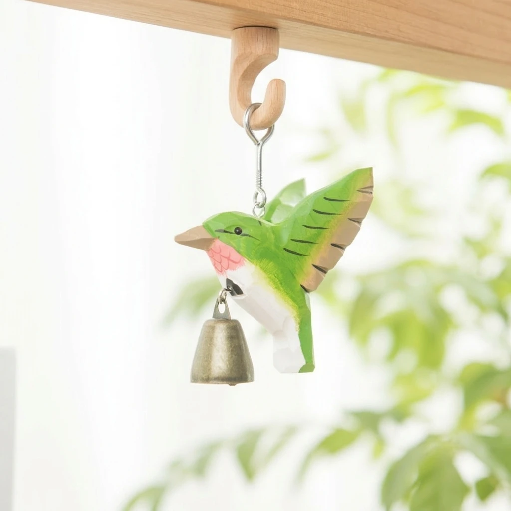Exquisite Hummingbird Wind Chime Handcrafted Wooden Bird Hanging Ornament for Garden Patio Home Decor Weather-Resistant Gift