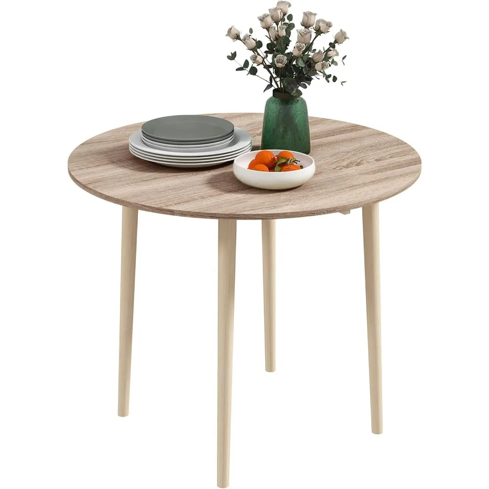 

35" Small Kitchen Table, Collapsible Drop Leaf Table for Small Spaces, Round Folding Dining Table with Solid Wood Legs for Kitc