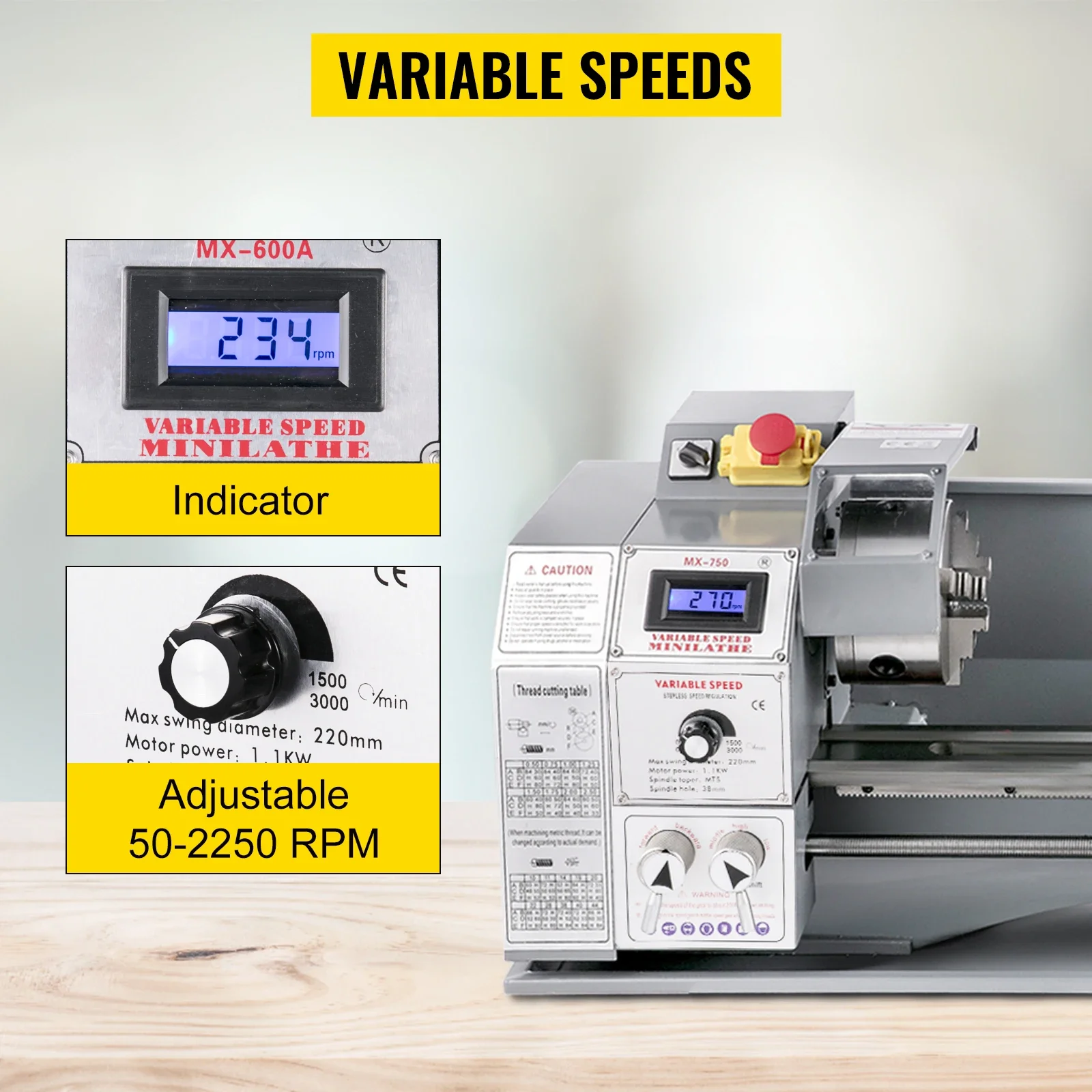 VEVOR Lathe Machine 550W-1100W Mini Metal Lathe Variable Speed For DIY Metal Working Turning Drilling Threading Milling