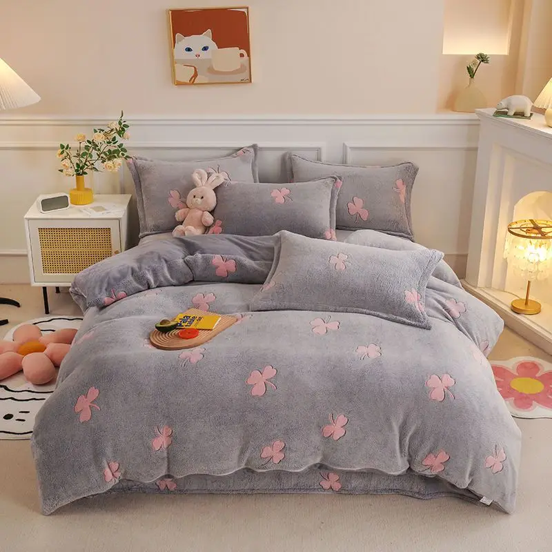 

Antistatic Winter Duvet Cover Thick Fleece Warm Flannel Coral Double Sided Velvet Bedding Cover Soft Skin-friendly Bedding Set