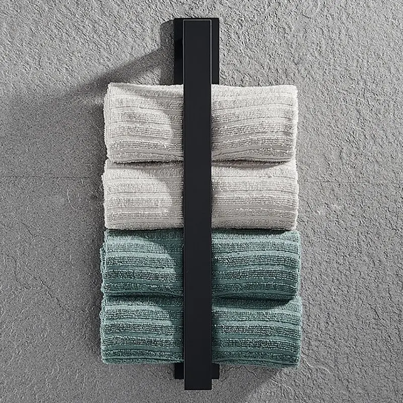 Towel Holder Towel Rack No Drilling Bathroom Towel Hanger Wall-Mounted Towel Bar 304Stainless Steel Black Toilet Towel Storage