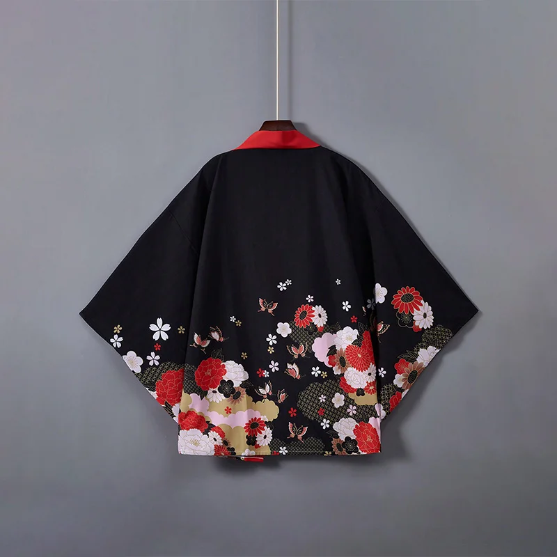 Japanese-Style Retro Loose Batwing Sleeve Kimono Cardigan Haori Summer Yukata Jacket Beach Cover-Up Sun Protection Clothing