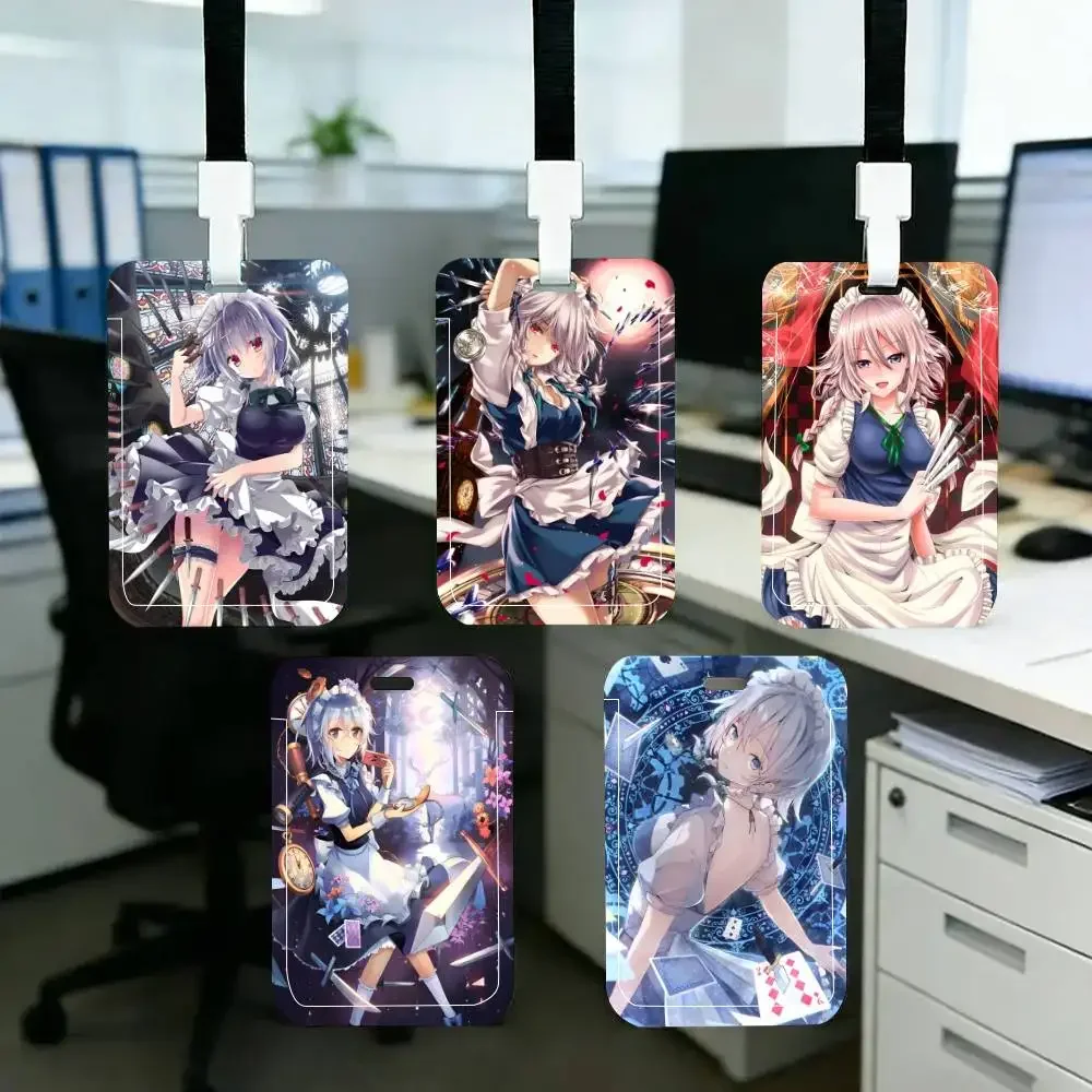 Anime Touhou Project Izayoi Sakuya ID Card Holder Neck Strap Pendant Door Badge Holder Lanyards Keychain Work Credential