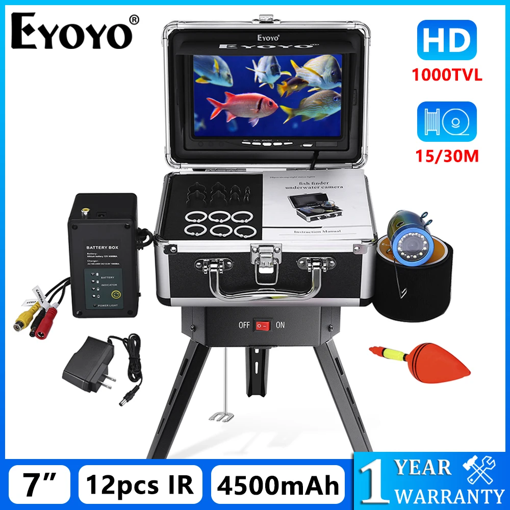 

Eyoyo Winter Fishing Positioner 1000TVL Fish Finder 7" Monitor Color Vision 12pcs White LEDs Camera Remote Control 360° Rotation