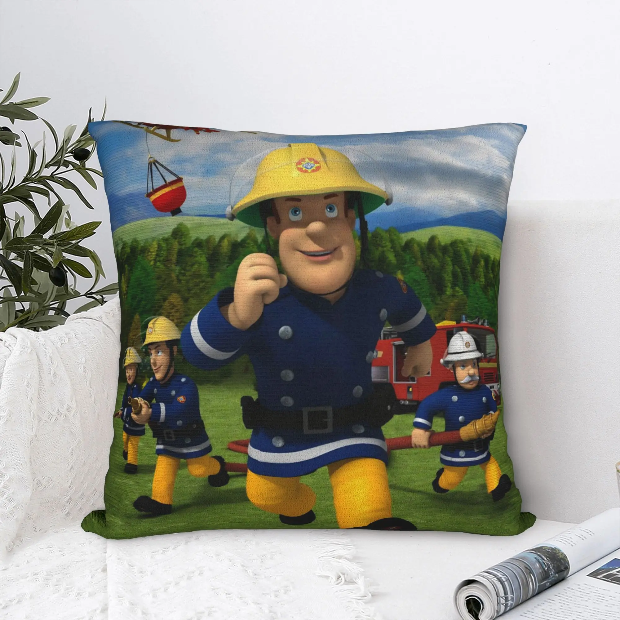 Fireman Sam Square Pillow Cases Firefighters Cushion Covers Novelty Polyester Decorative Pillowcover for Sofa 45*45cm