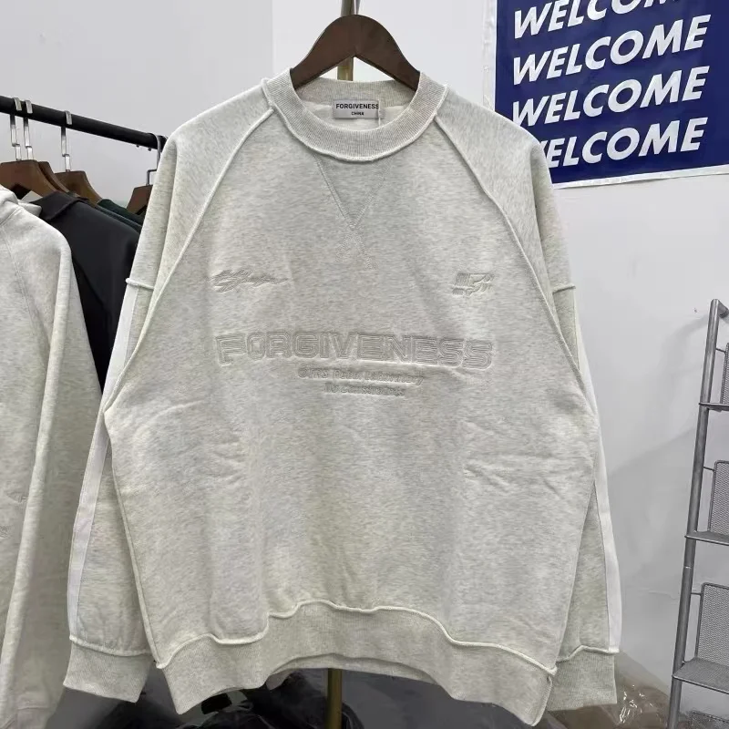 High Quality Embroidery Logo Letters Retro Sweatshirt Mens Womens Loose Casual Thickened Sweatshirt
