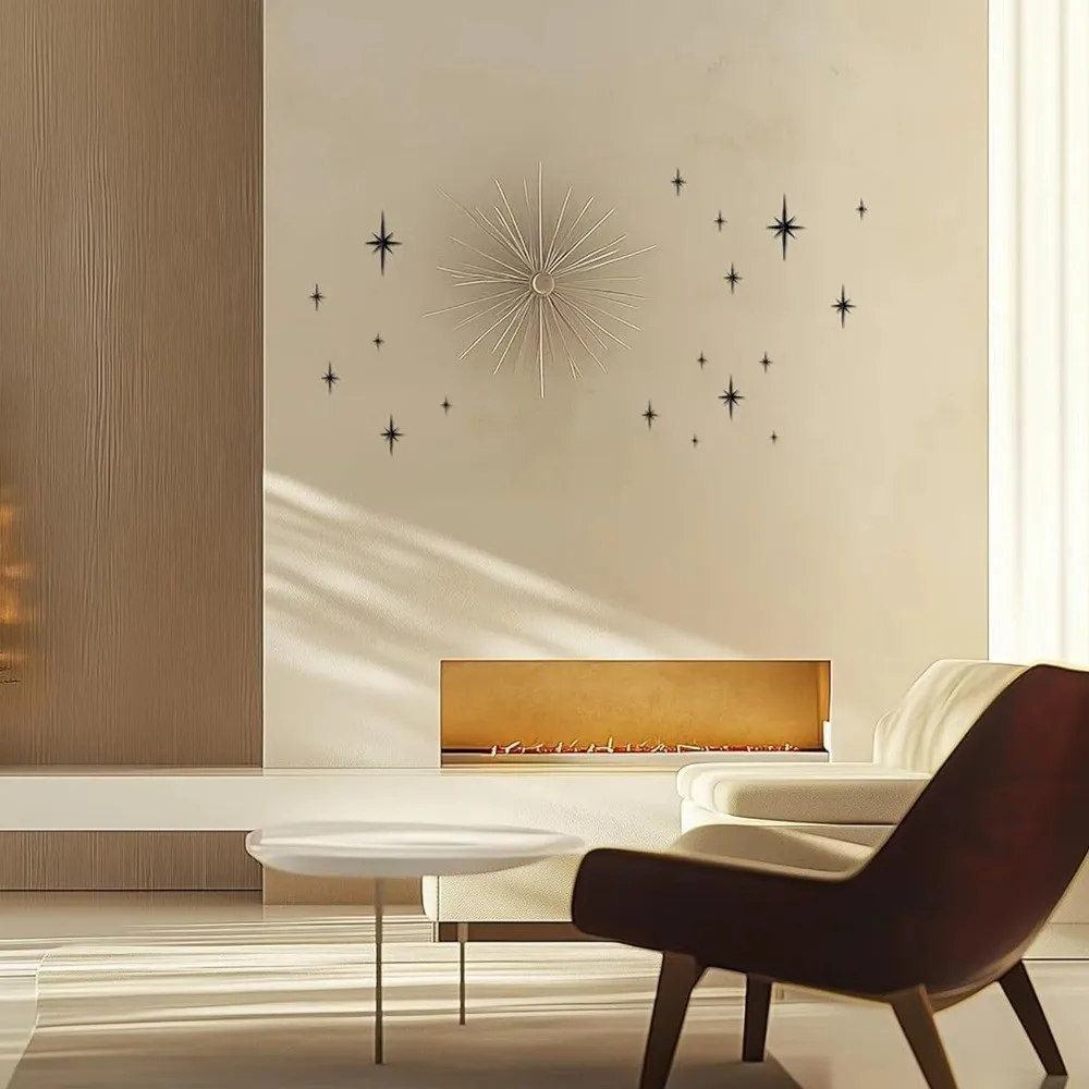 6Pcs/Set Modern Plastic Starburst Decor Octagonal Star Shape Wall Art Decals Wall Hanging Decor Home Decor