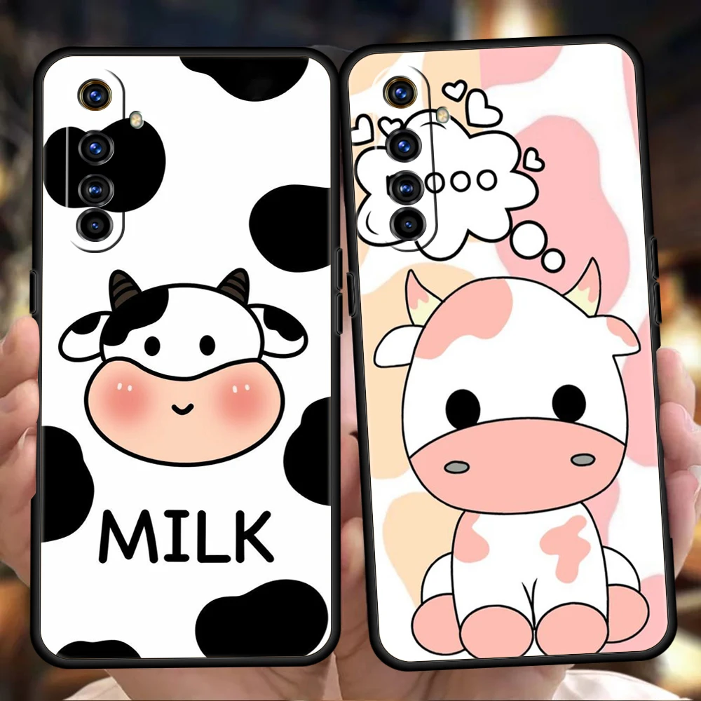 Soft TPU For Realme 13 12 11 10 Pro Plus GT2 GT3 GT5 C67 C63 C55 C21 C25 C35 Pro 5G Shockproof Phone Case Cute Milk Cow Fundas
