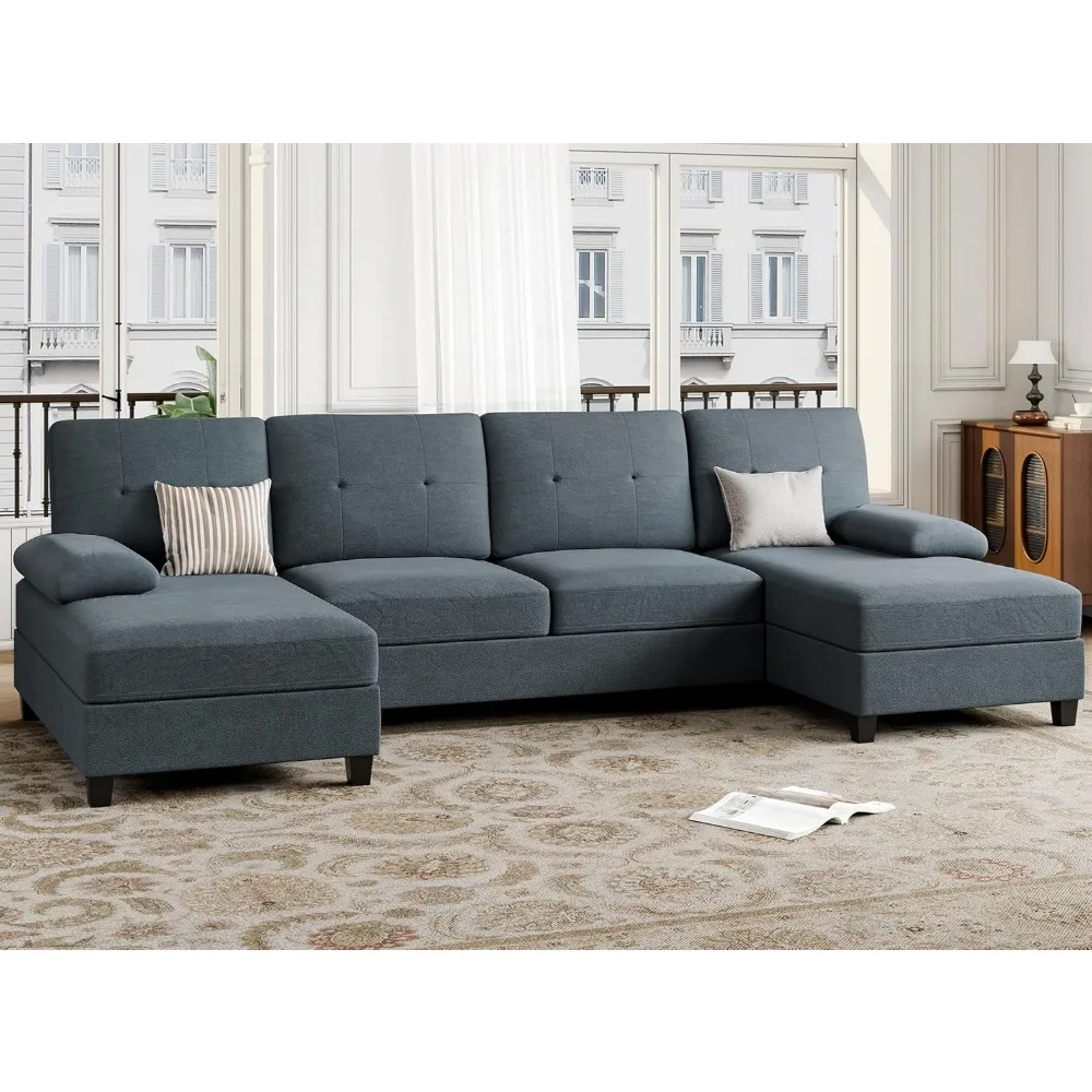 Sectional Sofa Couches for Living Room, 4 Seat U-Shaped Sofa Couch Living Room Furniture Sets Clearance with Double Chaises