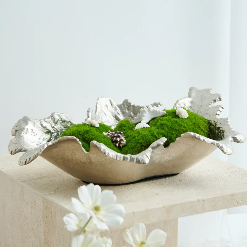 Irregular Silver Bronze Oval Bowl Aluminum Storage Bowl Tray Living Room, Ornament