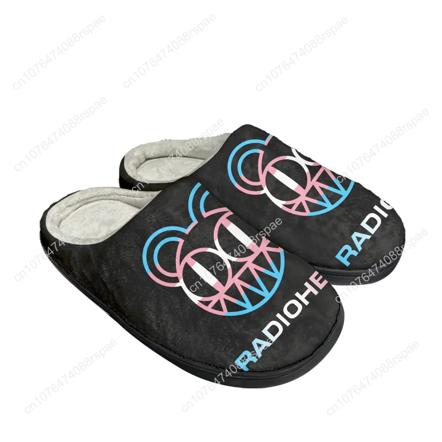 Radio head Rock Band Home Baumwolle benutzer definierte Hausschuhe Herren Damen Sandalen Plüsch Schlafzimmer lässig halten warme Schuhe Thermal Slipper schwarz