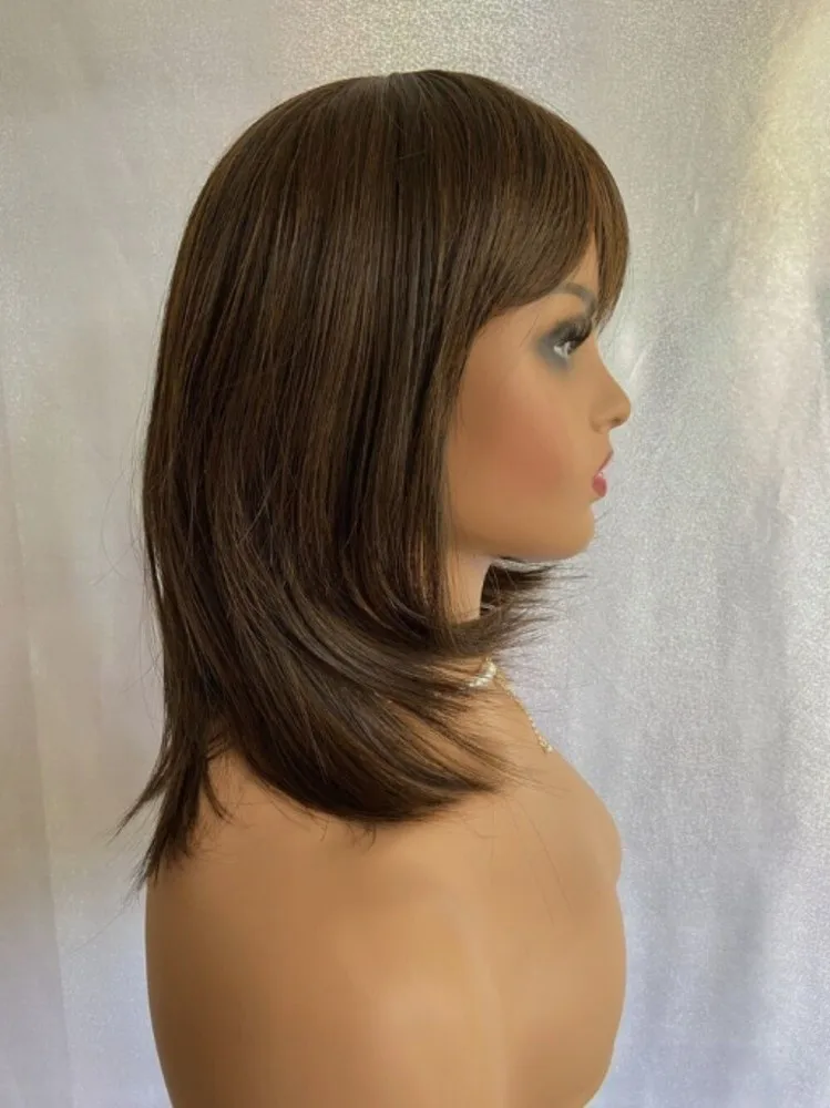Parrucca naturale diritta morbida marrone scuro con miscela di capelli per le donne