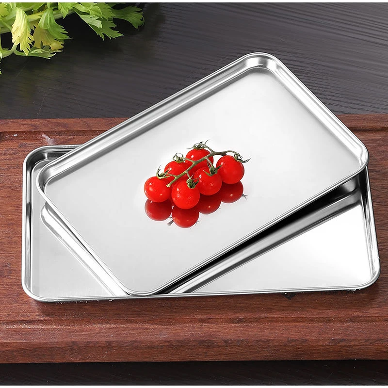 200pcs Rectangle Stainless Steel Tray Vermicelli Dishes Flat Bottom Barbecue Tray Buffet Presentation Tray Kitchen Baking Plates