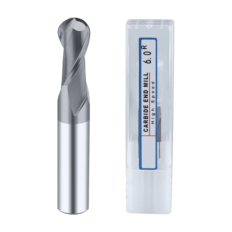 OYYU HRC50 2 Flute 2F Bola Hidung Akhir Pabrik Baja Tungsten CNC Karbida Endmill R0.5 R0.75 R1 R2 50L 75L 100L Batang Lurus