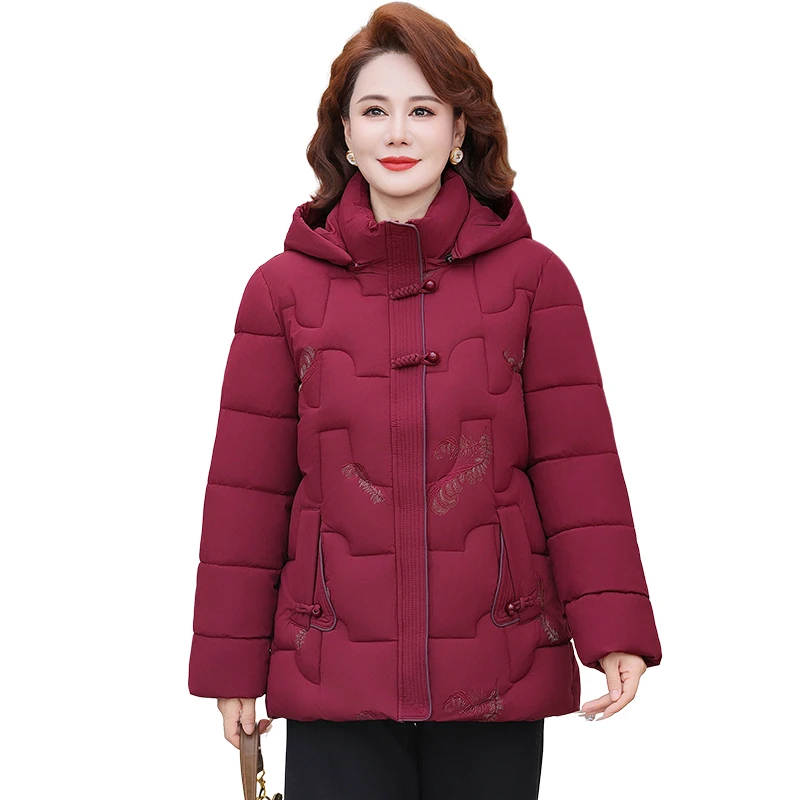 Embroidery Middle-aged And Old People Winter Jacket Warm Cotton Parka Thick Cotton Padded Mother's High Quality Coat