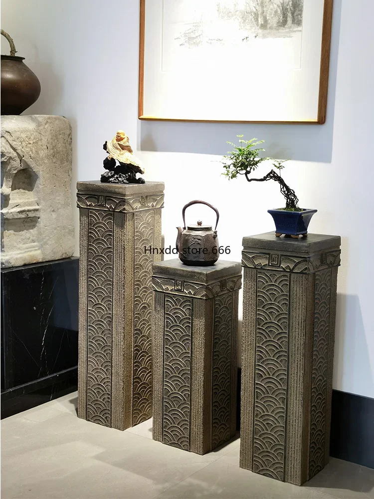 Chinese imitation stone pillar base display column retro bonsai chassis