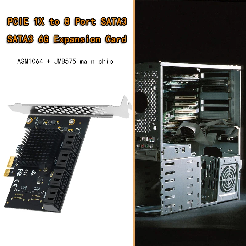 Placa de expansão pcie para sata, multiplicador sata de 8 portas, controlador pci express x1, sata 3 hdd ssd, adaptador pci e sata3 riser para mineração