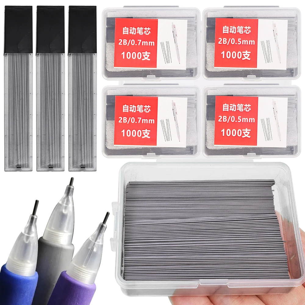 2000/12PCS 0.5mm/0.7mm 2B Mechanical Pencil Refill Students Erasable Writing Drawing Stationery Replace Pencil Lead Accessories