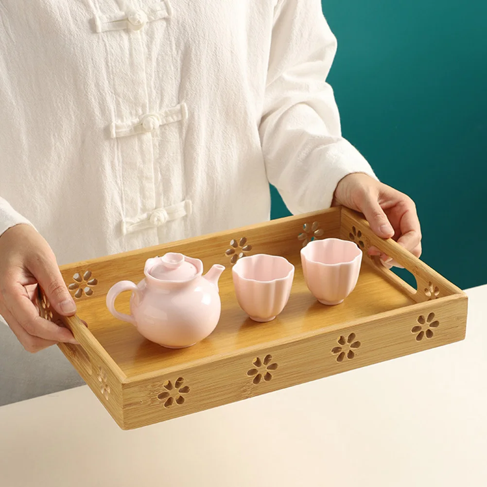 

Bamboo Tray Rectangular Tea Fruit Serving Dish Nuts Coffee Table Snack Food Storage Smooth Safe Kitchen Barware